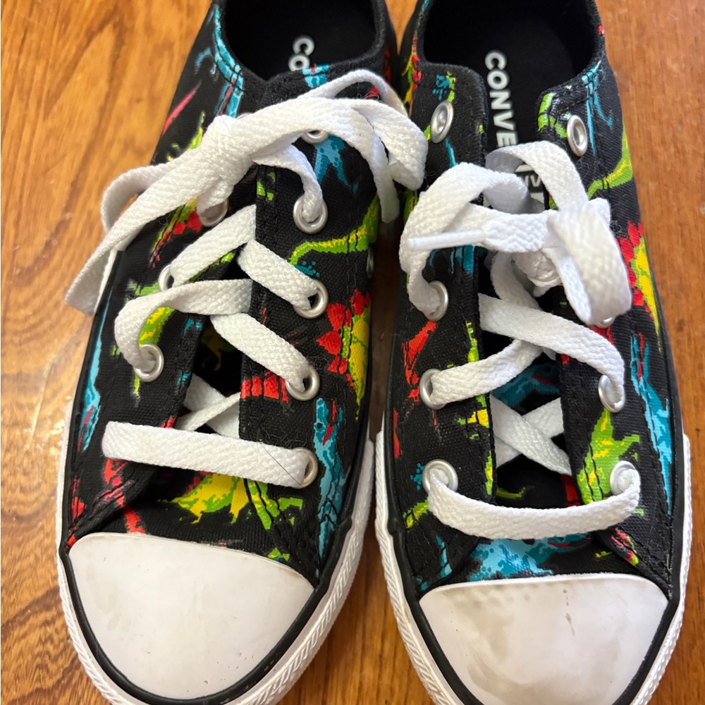 Converse Kids Black Sneakers with Dinosaur Splash